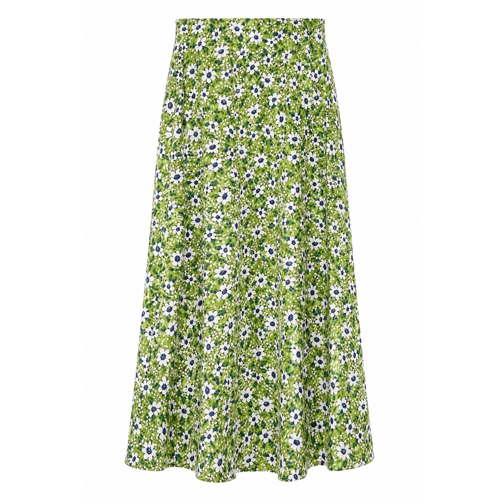 Pretty Girl Women Medium Floral Maxi Skirt Green White Vintage Boho Cottagecore‎
